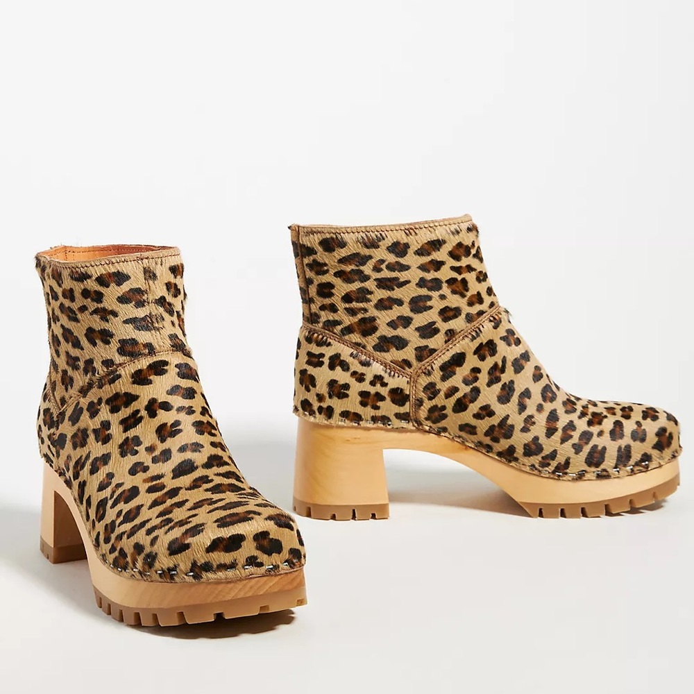 Swedish Hasbeens Calf Hair Heeled Clog Boots